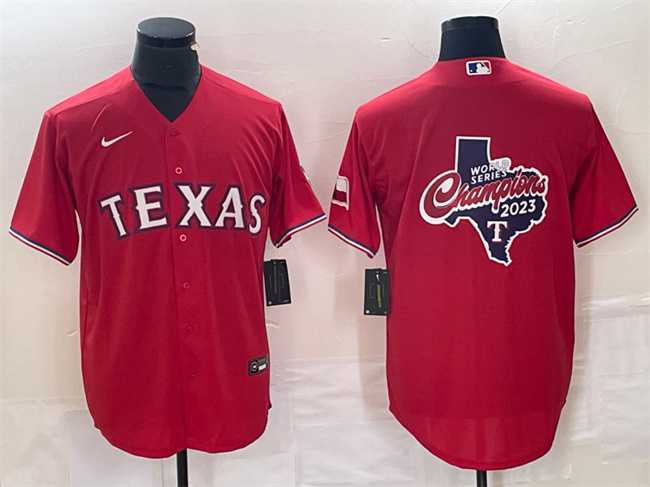 Mens Texas Rangers Red 2023 World Series Champions Big Logo With Patch Cool Base Stitched Baseball Jersey->texas rangers->MLB Jersey